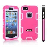 Apple Iphone 5 5S Case Silicone With Hard Pc Double Color 2in1 Hybrid High Impact Protective Case For Apple Iphone 5 5S(Pink with White)