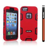 Apple Iphone 5 5S Case Silicone With Hard Pc Double Color 2in1 Hybrid High Impact Protective Case For Apple Iphone 5 5S(Red with Black)