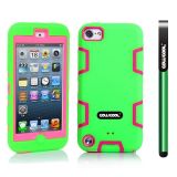 Apple Itouch5 Case Silicone With Hard Pc Double Color 2in1 Hybrid High Impact Protective Case For Apple Itouch5(Green with Pink)