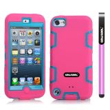 Apple Itouch5 Case Silicone With Hard Pc Double Color 2in1 Hybrid High Impact Protective Case For Apple Itouch5(Pink with Sky Blue)