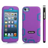 Apple Itouch5 Case Silicone With Hard Pc Double Color 2in1 Hybrid High Impact Protective Case For Apple Itouch5(Purple with Sky Blue)