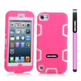 Apple Itouch5 Case Silicone With Hard Pc Double Color 2in1 Hybrid High Impact Protective Case For Apple Itouch5(Pink with White)