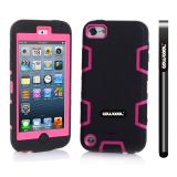 Apple Itouch5 Case Silicone With Hard Pc Double Color 2in1 Hybrid High Impact Protective Case For Apple Itouch5(Black with Pink)