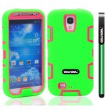 Apple Iphone 4 4S Case Silicone With Hard Pc Double Color 2in1 Hybrid High Impact Protective Case For Apple Iphone 4 4S(Green with Pink)