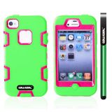 Apple Iphone 4 4S Case Silicone With Hard Pc Double Color 2in1 Hybrid High Impact Protective Case For Apple Iphone 4 4S(Green with Pink)