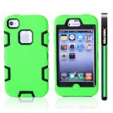 Apple Iphone 4 4S Case Silicone With Hard Pc Double Color 2in1 Hybrid High Impact Protective Case For Apple Iphone 4 4S(Green with Black)