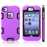 Apple Iphone 4 4S Case Silicone With Hard Pc Double Color 2in1 Hybrid High Impact Protective Case For Apple Iphone 4 4S(Purple with Black)