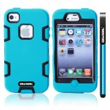 Apple Iphone 4 4S Case Silicone With Hard Pc Double Color 2in1 Hybrid High Impact Protective Case For Apple Iphone 4 4S(Sky Blue with Black)