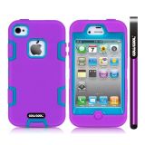 Apple Iphone 4 4S Case Silicone With Hard Pc Double Color 2in1 Hybrid High Impact Protective Case For Apple Iphone 4 4S(Purple with Sky Blue)