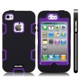 Apple Iphone 4 4S Case Silicone With Hard Pc Double Color 2in1 Hybrid High Impact Protective Case For Apple Iphone 4 4S(Black with Purple)