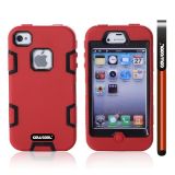 Apple Iphone 4 4S Case Silicone With Hard Pc Double Color 2in1 Hybrid High Impact Protective Case For Apple Iphone 4 4S(Red with Black)