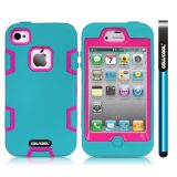 Apple Iphone 4 4S Case Silicone With Hard Pc Double Color 2in1 Hybrid High Impact Protective Case For Apple Iphone 4 4S(Sky Blue with Pink)