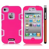 Apple Iphone 4 4S Case Silicone With Hard Pc Double Color 2in1 Hybrid High Impact Protective Case For Apple Iphone 4 4S(Rose Red)