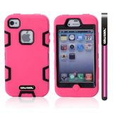 Apple Iphone 4 4S Case Silicone With Hard Pc Double Color 2in1 Hybrid High Impact Protective Case For Apple Iphone 4 4S(Pink with Black)