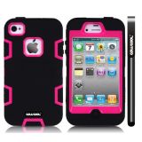 Apple Iphone 4 4S Case Silicone With Hard Pc Double Color 2in1 Hybrid High Impact Protective Case For Apple Iphone 4 4S(Black with Pink)