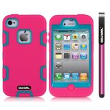 Apple Iphone 4 4S Case Silicone With Hard Pc Double Color 2in1 Hybrid High Impact Protective Case For Apple Iphone 4 4S(Rose Pink)