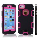 Apple Iphone 5C Case Silicone With Hard Pc Double Color 2in1 Hybrid High Impact Protective Case For Apple Iphone 5C(Black with Pink)