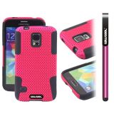 Samsung N9600 Galaxys5 Case Silicone With Hard Pc Mesh Hole 2in1 Hybrid High Impact Protective Case For(Rose Pink)