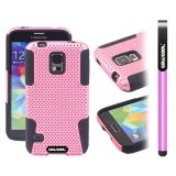 Samsung N9600 Galaxys5 Case Silicone With Hard Pc Mesh Hole 2in1 Hybrid High Impact Protective Case For(Pink)