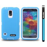 Samsung N9600 Galaxys5 Case Silicone With Hard Pc Tilt The Grid Texture 2in1 Hybrid High Impact Protective Case For(Sky Blue)