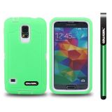 Samsung N9600 Galaxys5 Case Silicone With Hard Pc Tilt The Grid Texture 2in1 Hybrid High Impact Protective Case For(Green)