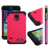 Samsung N9600 Galaxys5 Case Silicone With Hard Pc Starry Sky Pattern Glitter Studded Diamond 3in1 Hybrid High Impact Protective Case For(Rose Pink)