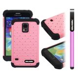 Samsung N9600 Galaxys5 Case Silicone With Hard Pc Starry Sky Pattern Glitter Studded Diamond 3in1 Hybrid High Impact Protective Case For(Pink)