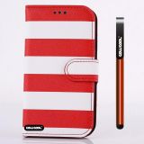 Samsung 9300 Galaxy S3 Case Pu Leather Stripe Ladder Hand Stitching Wallet Kickstand Credit Card Holder Protective Case For Samsung 9300 Galaxy S3(Red with White)