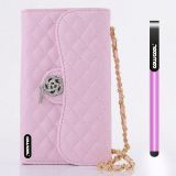 Apple Iphone 5 5S Case Pu Leather Diamond Wire Lattice Hand Stitching Wallet Kickstand Credit Card Holder Protective Case For Apple Iphone 5 5S(Pink)