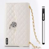 Apple Iphone 5 5S Case Pu Leather Diamond Wire Lattice Hand Stitching Wallet Kickstand Credit Card Holder Protective Case For Apple Iphone 5 5S(White) 