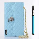 Apple Iphone 5 5S Case Pu Leather Diamond Wire Lattice Hand Stitching Wallet Kickstand Credit Card Holder Protective Case For Apple Iphone 5 5S(Blue)