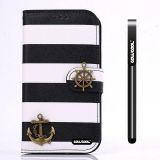 Apple Iphone 4 4S Case Pu Leather Stripe Ladder Hand Stitching Wallet Kickstand Credit Card Holder Protective Case For Apple Iphone 4 4S(Black with White)