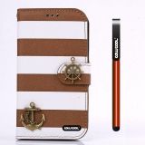 Apple Iphone 4 4S Case Pu Leather Stripe Ladder Hand Stitching Wallet Kickstand Credit Card Holder Protective Case For Apple Iphone 4 4S(Brown with White)