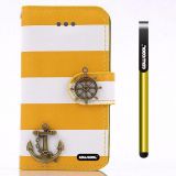 Apple Iphone 4 4S Case Pu Leather Stripe Ladder Hand Stitching Wallet Kickstand Credit Card Holder Protective Case For Apple Iphone 4 4S(Yellow with White)
