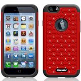 Apple iphone 6 Plus [5.5 inch] Case Silicone With Hard Plastic Starry Sky Pattern Glitter Studded Diamond 3in1 Hybrid High Impact Protective Case (Red)