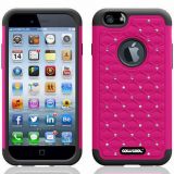 Apple iphone 6 Plus [5.5 inch] Case Silicone With Hard Plastic Starry Sky Pattern Glitter Studded Diamond 3in1 Hybrid High Impact Protective Case (Rose Pink)