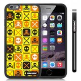 Apple iphone 6 4.7 Inch Soft Silicone Cross matrix cute Skull With Black Shell Single Layer Protective Case (Yellow)