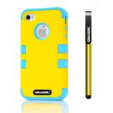 Apple Itouch 4 Case Silicone With Hard Pc Bright 2in1 Hybrid High Impact Protective Case For Itouch 4(Yellow with Blue)