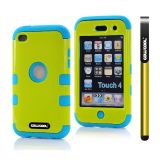 Apple Itouch 4 Case Silicone With Hard Pc Bright 2in1 Hybrid High Impact Protective Case For Itouch 4(Light Green)