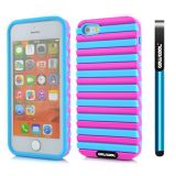 Apple Iphone 5 5S Case Hard Pc Stripe Ladder 2in1 Hybrid High Impact Protective Case For Apple Iphone 5 5S(Sky Blue with Pink)
