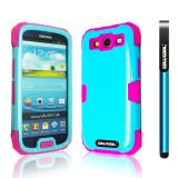 Samsung 9300 Galaxy S3 Case Silicone With Hard Pc Bright 2in1 Hybrid High Impact Protective Case For Samsung 9300 Galaxy S3(Sky Blue with Pink)