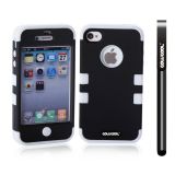 Apple Iphone 4 4S Case Silicone With Hard Pc Double Color 2in1 Hybrid High Impact Protective Case For Apple Iphone 4 4S(Black with White)