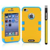Apple Iphone 4 4S Case Silicone With Hard Pc Double Color 2in1 Hybrid High Impact Protective Case For Apple Iphone 4 4S(Yellow with Sky Blue)