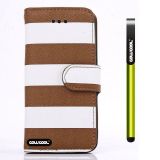 Apple Iphone 4 4S Case Pu Leather Stripe Ladder Wallet Protective Case For Apple Iphone 4 4S(Brown with White)