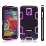 Samsung N9600 Galaxys5 Case Silicone With Hard Pc Double Color 2in1 Hybrid High Impact Protective Case For Samsung N9600 Galaxys5(Black with Purple)