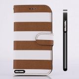 Samsung 9300 Galaxy S3 Case Pu Leather Stripe Ladder Hand Stitching Wallet Kickstand Credit Card Holder Protective Case For Samsung 9300 Galaxy S3(Brown with White)