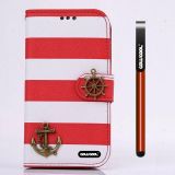 Apple Iphone 4 4S Case Pu Leather Stripe Ladder Hand Stitching Wallet Kickstand Credit Card Holder Protective Case For Apple Iphone 4 4S(Red with White)